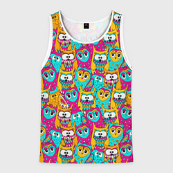 Мужская майка без рукавов Разноцветные совы мультяшные