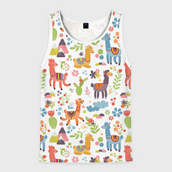 Майка-безрукавка мужская Ламы паттерн, цвет: 3D-белый