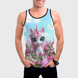 Майка-безрукавка мужская Единорожка в цветочках, цвет: 3D-черный — фото 2