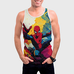 Майка-безрукавка мужская Человек паук висит на паутине, цвет: 3D-белый — фото 2