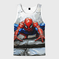 Майка-безрукавка мужская Человек-паук палзет на стене, цвет: 3D-белый