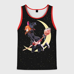 Майка-безрукавка мужская Ведьма с яблоком летит на метле, цвет: 3D-красный