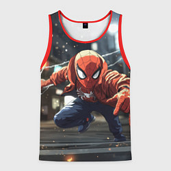 Майка-безрукавка мужская Человек-паук запускает паутину, цвет: 3D-красный