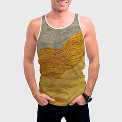 Майка-безрукавка мужская Золотые волны на сером текстура, цвет: 3D-белый — фото 2