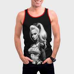 Майка-безрукавка мужская Барби - киберпанк нейроарт, цвет: 3D-красный — фото 2