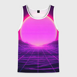 Мужская майка без рукавов Синтвейв ретровейв неоновый узор и солнце