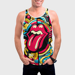 Майка-безрукавка мужская Rolling Stones logo - pop art pattern, цвет: 3D-белый — фото 2