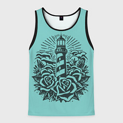 Майка-безрукавка мужская Маяк и розы, цвет: 3D-черный