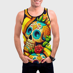 Майка-безрукавка мужская Colorfull skulls and bananas - pop art pattern, цвет: 3D-черный — фото 2