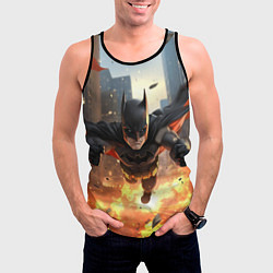 Майка-безрукавка мужская Бэтмен в полете над огнем, цвет: 3D-черный — фото 2