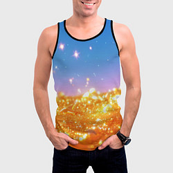 Майка-безрукавка мужская Золотые шарики на голубом фоне, цвет: 3D-черный — фото 2