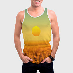 Майка-безрукавка мужская Закат над пшеничным полем, цвет: 3D-белый — фото 2