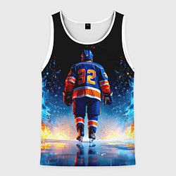 Майка-безрукавка мужская Хоккеист в синем пламени, цвет: 3D-белый