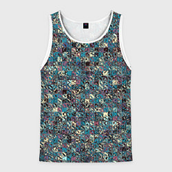 Мужская майка без рукавов Бордово-голубой квадратный паттерн