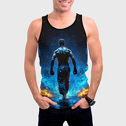 Майка-безрукавка мужская Боец крав-мага в синем пламени, цвет: 3D-черный — фото 2