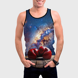 Майка-безрукавка мужская Боксерские перчатки в космосе, цвет: 3D-черный — фото 2