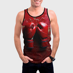 Майка-безрукавка мужская Бойцовские перчатки на красном, цвет: 3D-черный — фото 2