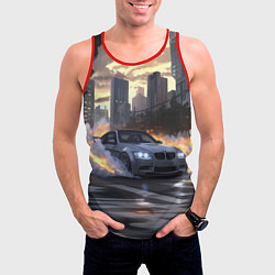 Майка-безрукавка мужская БМВ в вечернем городе, цвет: 3D-красный — фото 2