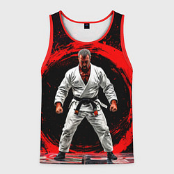 Майка-безрукавка мужская Боец джиу-джитсу на черном, цвет: 3D-красный