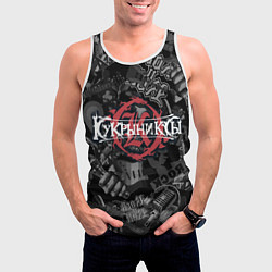 Майка-безрукавка мужская Кукрыниксы логотип на фоне гитар, цвет: 3D-белый — фото 2