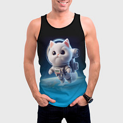 Майка-безрукавка мужская Милый белый котёнок космонавт, цвет: 3D-черный — фото 2