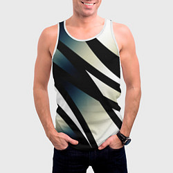 Майка-безрукавка мужская Чёрно-белый с синим затемнением полосы, цвет: 3D-белый — фото 2