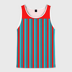 Мужская майка без рукавов Красно синий комбинированный узор с полосами