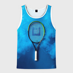 Майка-безрукавка мужская Теннисная ракетка в синем дыму, цвет: 3D-белый