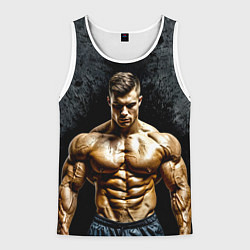 Майка-безрукавка мужская Бодибилдер на черном, цвет: 3D-белый
