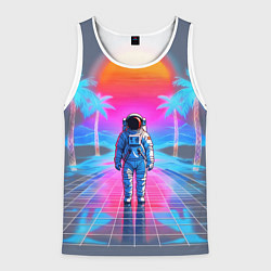 Майка-безрукавка мужская Пальмы в космосе - вапорвейв космонавт, цвет: 3D-белый