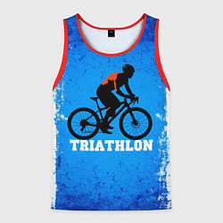 Майка-безрукавка мужская Triathlon на сине-белом, цвет: 3D-красный