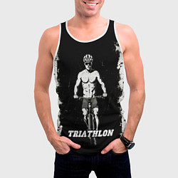 Майка-безрукавка мужская Триатлонист на черно-белом, цвет: 3D-белый — фото 2