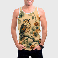 Майка-безрукавка мужская Сова на ветке сосны, цвет: 3D-белый — фото 2