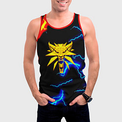 Майка-безрукавка мужская Ведьмак шторм лого огненное, цвет: 3D-красный — фото 2