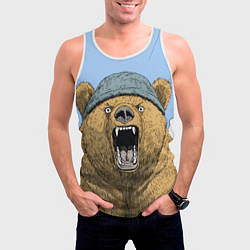 Майка-безрукавка мужская Злой орущий медведь, цвет: 3D-белый — фото 2
