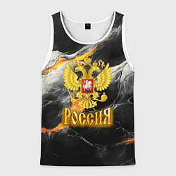 Майка-безрукавка мужская Золотой герб России на черном фоне, цвет: 3D-белый