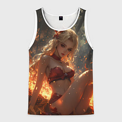Майка-безрукавка мужская Огненная аниме девушка, цвет: 3D-белый