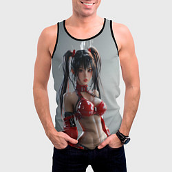 Майка-безрукавка мужская Азиатская девушка в красном латексе, цвет: 3D-черный — фото 2