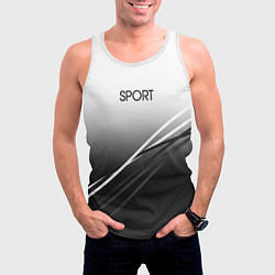 Майка-безрукавка мужская Sport градиент из белого в серый с полосами, цвет: 3D-белый — фото 2