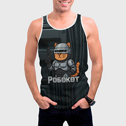 Майка-безрукавка мужская Робокот - робот полицейский, цвет: 3D-белый — фото 2