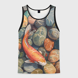 Майка-безрукавка мужская Акварельный Кои карп и камушки галька, цвет: 3D-черный