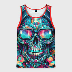 Майка-безрукавка мужская Кибер череп в балахоне и очках - нейроарт фантазия, цвет: 3D-красный
