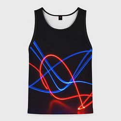 Майка-безрукавка мужская Красно синие неоновые линии на черном фоне, цвет: 3D-черный