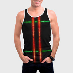 Майка-безрукавка мужская Color black green red lines, цвет: 3D-белый — фото 2