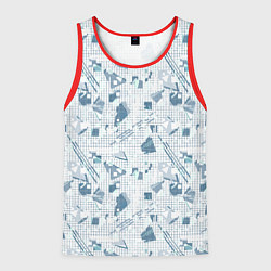 Мужская майка без рукавов Мемфис синий с серым клетчатый геометрический узор
