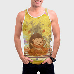 Майка-безрукавка мужская Ежик в осенних листьях, цвет: 3D-белый — фото 2