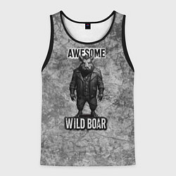 Майка-безрукавка мужская Серый потрясающий дикий кабан, цвет: 3D-черный