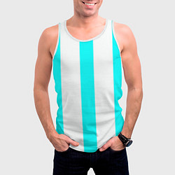 Майка-безрукавка мужская Color light blue white lines, цвет: 3D-белый — фото 2
