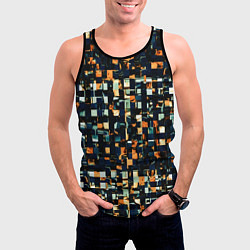 Майка-безрукавка мужская Тёмный синий с оранжевым кубики абстракция, цвет: 3D-черный — фото 2