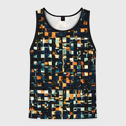 Мужская майка без рукавов Тёмный синий с оранжевым кубики абстракция